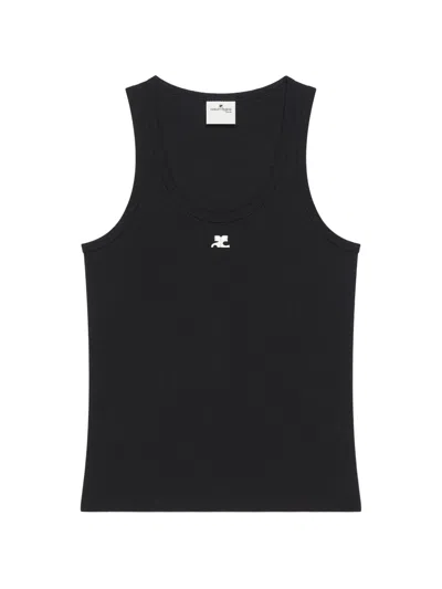 Courrèges 90's Logo-detail Ribbed Cotton Top In Black
