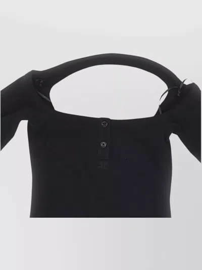 Courrèges 90's Rib Bodysuit Cut-out Shoulders In Black