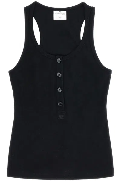 Courrèges 90's Ribbed Tank Top With In Black