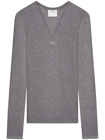 Courrèges 90's Zip-neck T-shirt In Grey