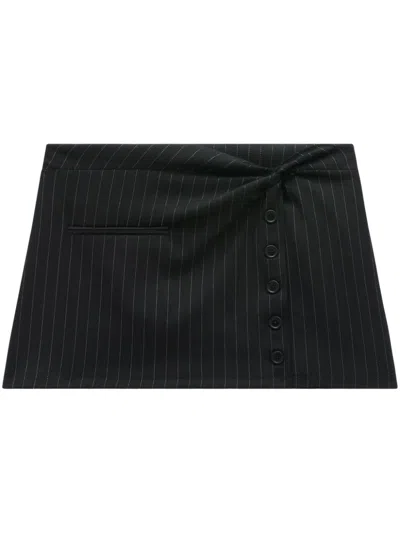 Courrèges Twist-detailing Pinstripe Miniskirt In 黑色