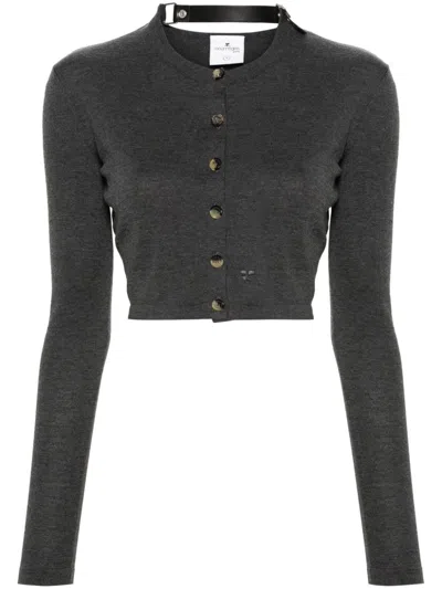 Courrèges Cropped Fine-knit Cardigan In 灰色