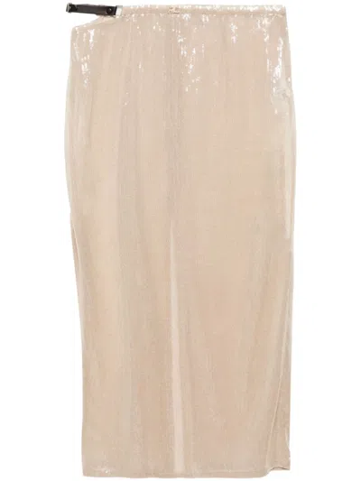 Courrèges Glitter Long Skirt In Nude