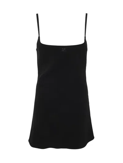 Courrèges Flared Crepe Mini Dress With Spaghetti Straps In Multi