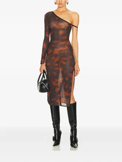 Courrèges Abstract-pattern Print Midi Dress In Brown