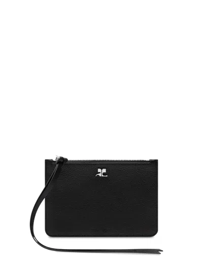 Courrèges Ac Grained-texture Leather Purse In Black