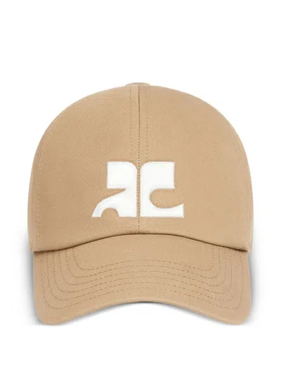 Courrèges Courregès Ac Logo Cotton Cap In Beige