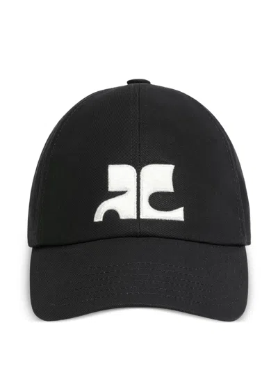 Courrèges Courregès Ac Logo Cotton Cap In Black