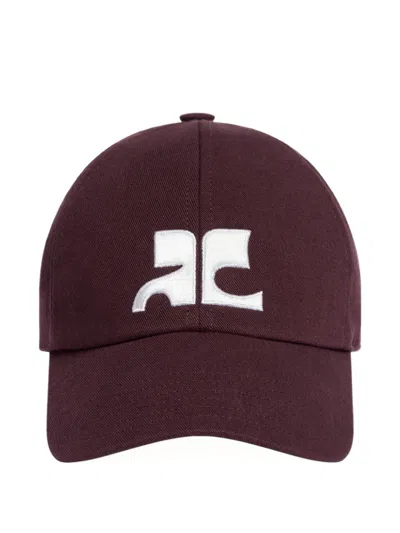 Courrèges Ac Logo Cotton Cap In Burgundy