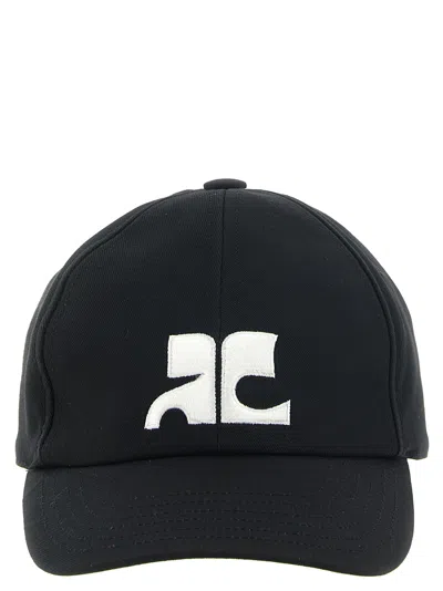 Courrèges Courregès Ac Logo Cotton Cap In Black