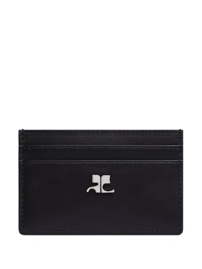 Courrèges Ac Logo-plaque Leather Cardholder In Black