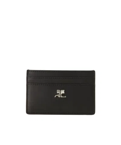 Courrèges Ac Logo-plaque Leather Cardholder In Black