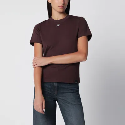 Courrèges Ac Regular Burnt Red Cotton T-shirt In Burgundy