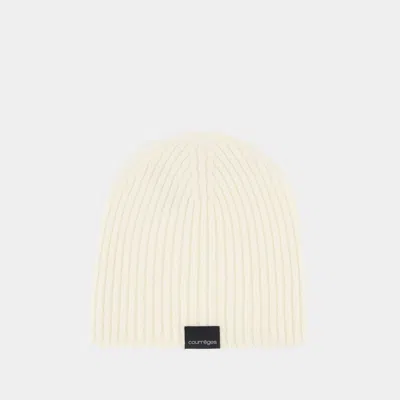 Courrèges Ac Ribbed Beanie - Courreges - Wool - Neutral