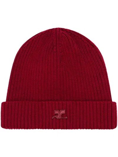 Courrèges Ac Ribbed Beanie In Red