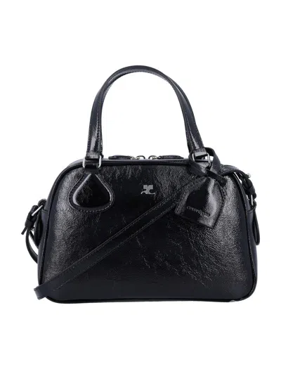 Courrèges Ac Stud Naplack Leather Bowling Bag In Black