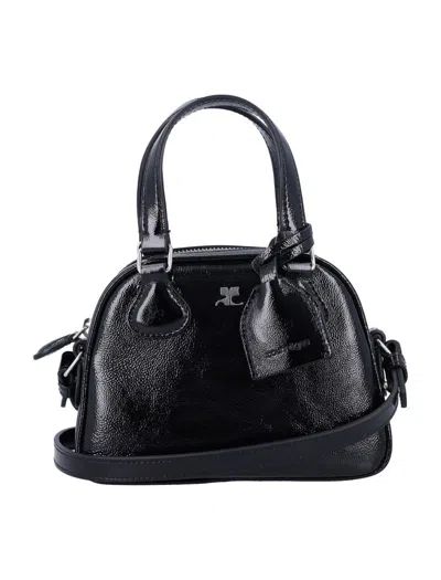 Courrèges Ac Stud Naplack Leather Mini Bowling Bag In Black