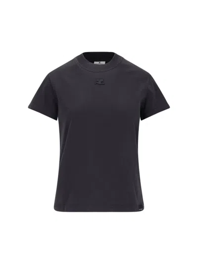 Courrèges Courrges Logo Patch Crewneck T-shirt In Black