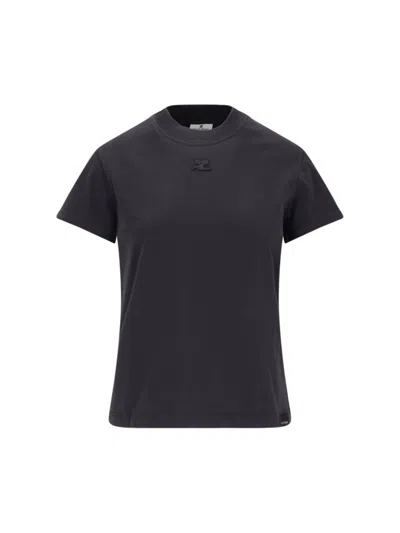 Courrèges Logo T-shirt In Gray
