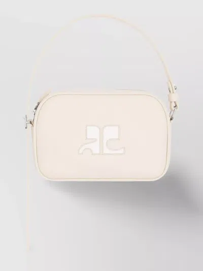 Courrèges Adjustable Strap Shoulder Bag In Calfskin In Neutral