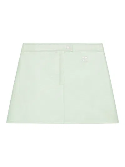 Courrèges A-line Mini Skirt With Tonal Logo And Discreet Button Closure In Green