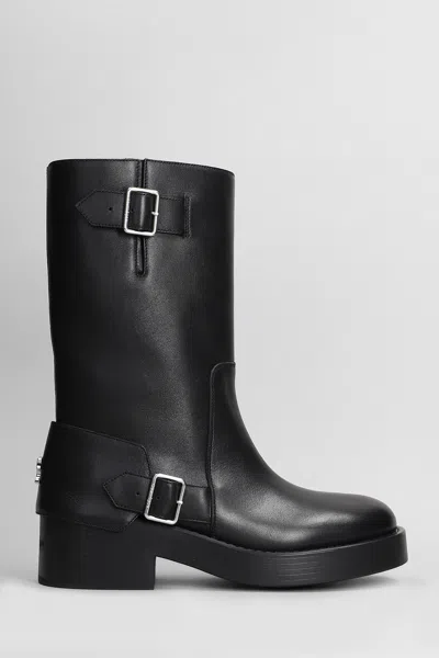 Courrèges Calf Leather Mid-calf Boots With Adjustable Buckles In Black
