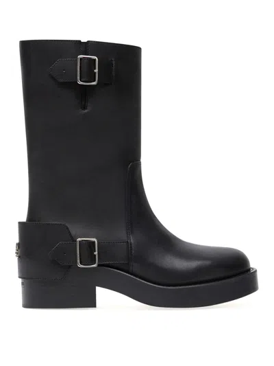 Courrèges Calf Leather Mid-calf Boots With Adjustable Buckles In Black