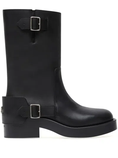 Courrèges Calf Leather Mid-calf Boots With Adjustable Buckles In Black