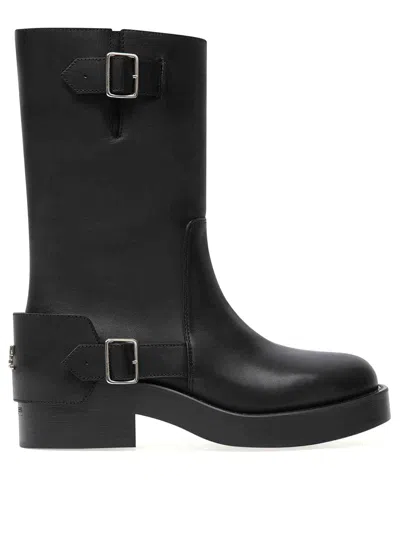 Courrèges Calf Leather Mid-calf Boots With Adjustable Buckles In Black