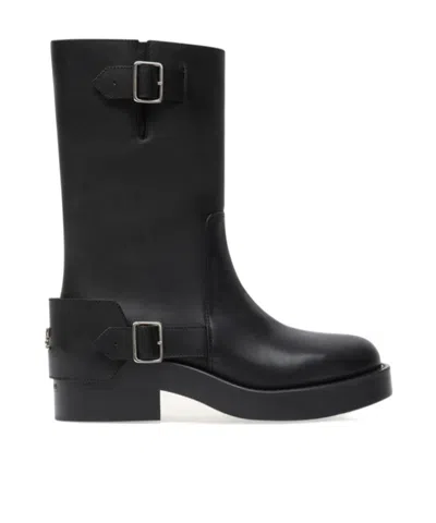 Courrèges Calf Leather Mid-calf Boots With Adjustable Buckles In Black