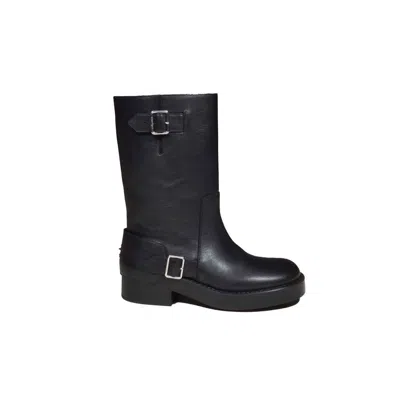 COURRÈGES AMERICANA MIDI BOOTS IN BLACK LEATHER