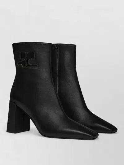 Courrèges Ankle Boots Block Heel Pointed Toe In Black