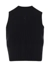 Courrèges Black Mockneck Light Rib Cropped Tank Top In Black