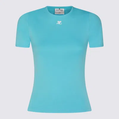 Courrèges Aqua Cotton T-shirt In Blue