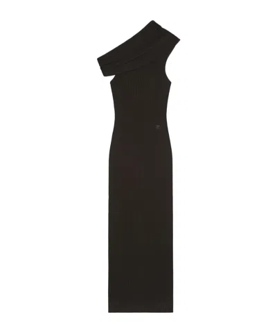 COURRÈGES ASSYMETRIC RIBBED-KNIT LONG DRESS