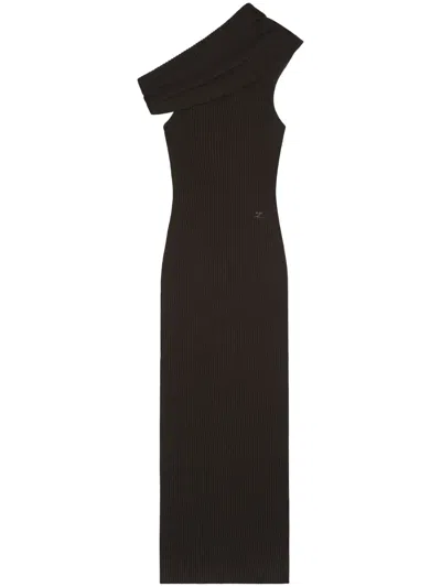 Courrèges Assymetric Ribbed-knit Long Dress In Black