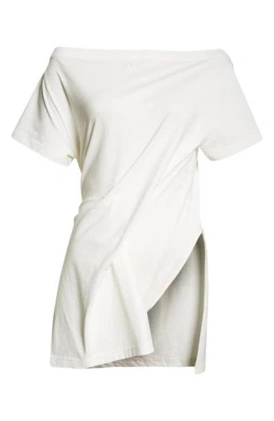 Courrèges Asymmetric Bateau Neck Cotton Knit Dress In Heritage White