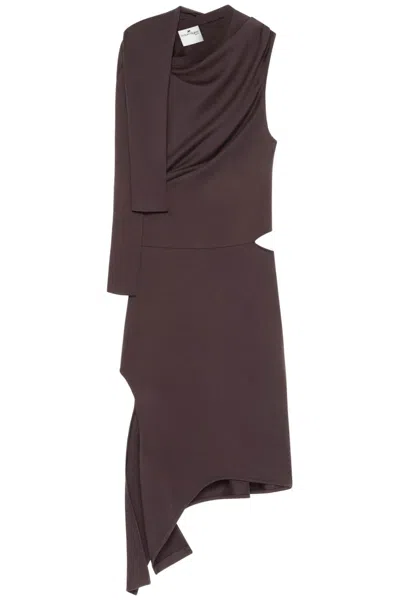 Courrèges Asymmetric Cotton Jersey Dress In Brown