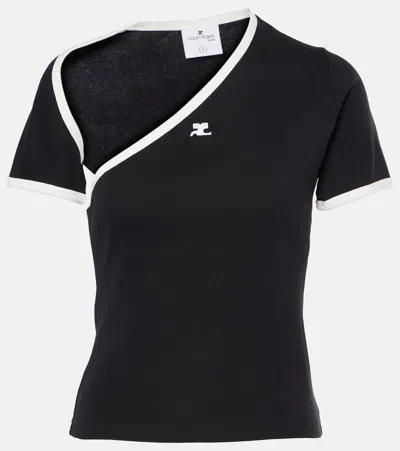 Courrèges Slash Contrast Cut Out Jersey T-shirt In Schwarz