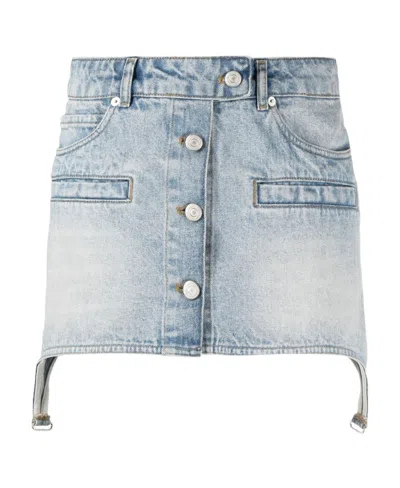 COURRÈGES COURRÈGES SUSPENDERS DENIM MINI SKIRT