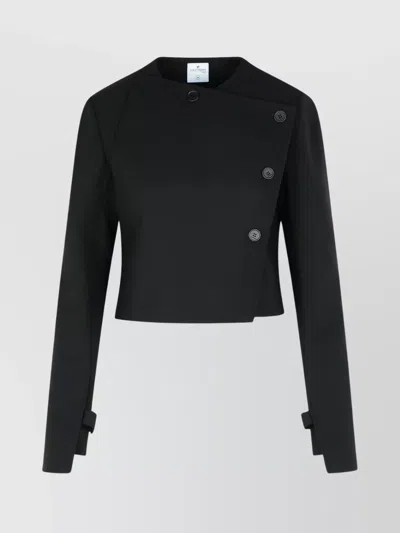 COURRÈGES ASYMMETRIC DOUBLE BREASTED WOOL BLEND JACKET