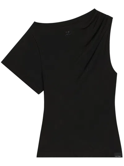 Courrèges Asymmetric Draped T-shirt In Black