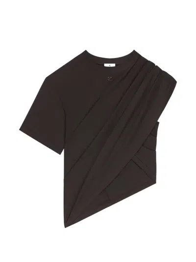 Courrèges Asymmetric Draped T-shirt In Brown