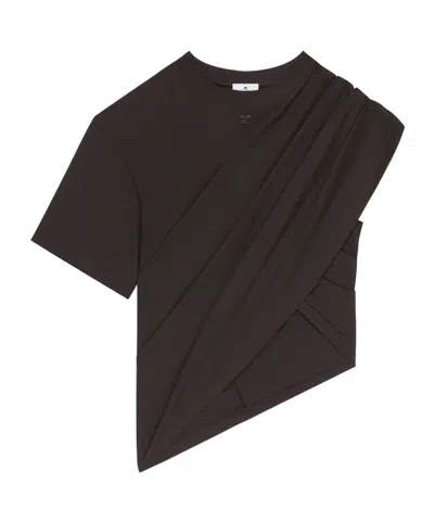 Courrèges Asymmetric Draped T-shirt In Brown