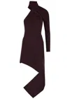 Courrèges Asymmetric One-shoulder Ribbed-knit Mini Dress In Burgundy