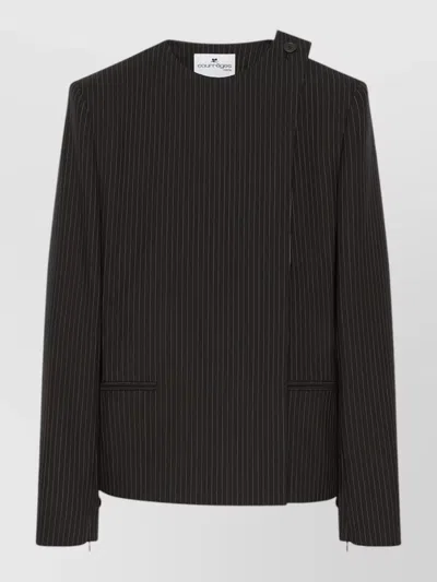 Courrèges Asymmetric Pinstripe Long Sleeve Jacket In Black