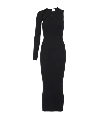 Courrèges Asymmetric Ribbed-knit Midi Dress In Black