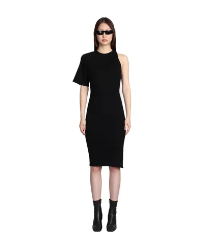 Courrèges Asymmetric Ribbed-knit Midi Dress In Black