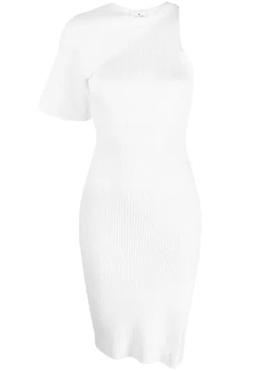 Courrèges Single-sleeve Ribbed Dress In White
