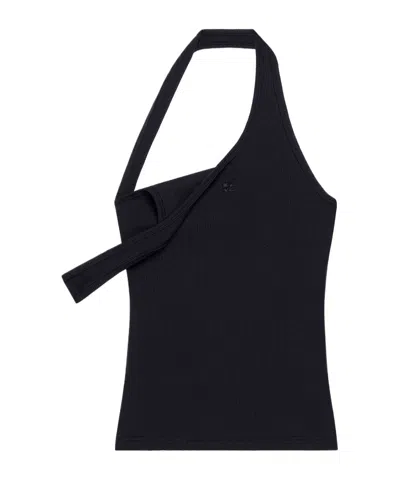 Courrèges Asymmetric Ribbed-knit Tank Top In Black